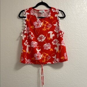 Women NWOT MARC NEW YORK JEANS Red Floral Tank with Tassel Trim - Size Small